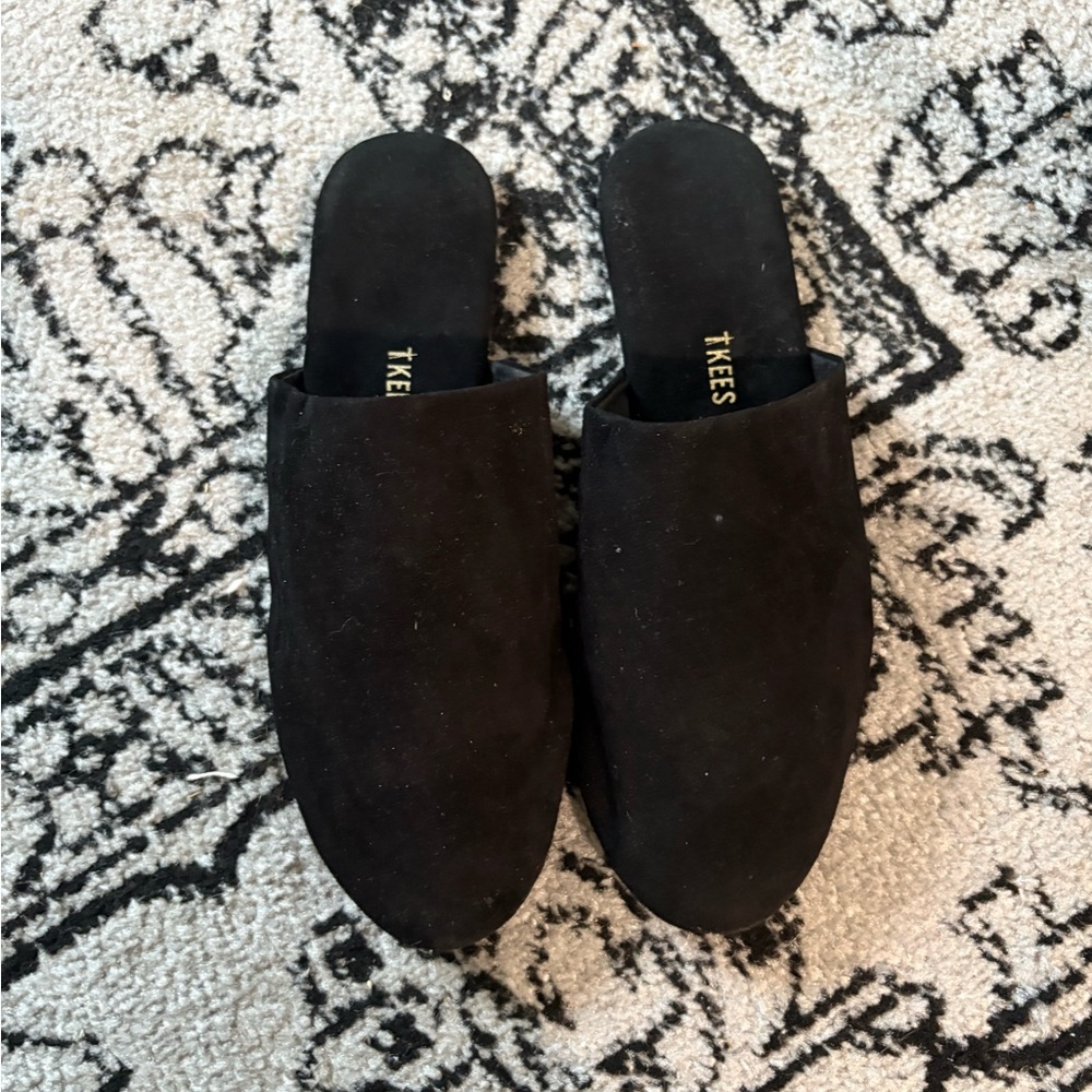 TKEES Black Suede Mules